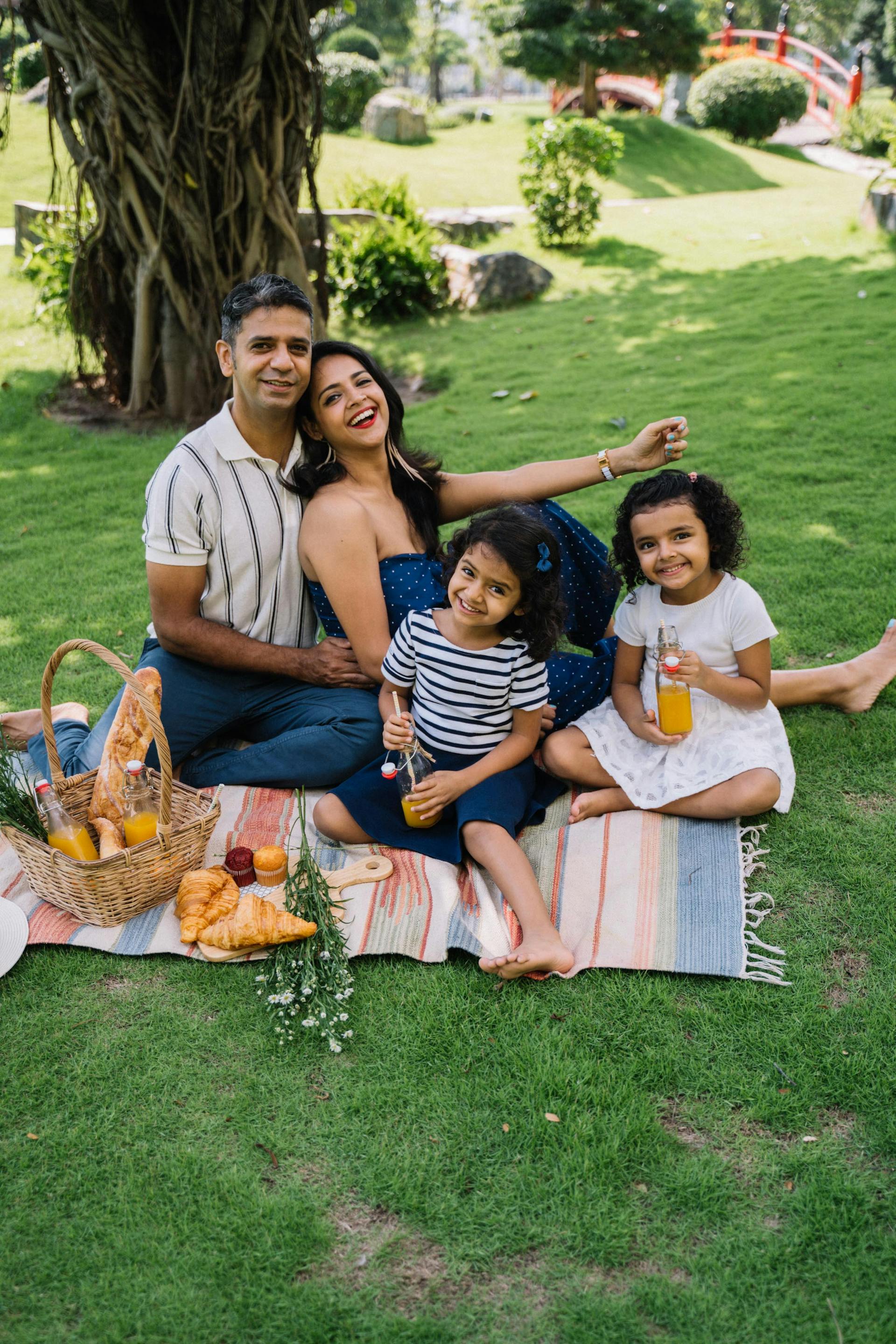 Happy family sitting on couch